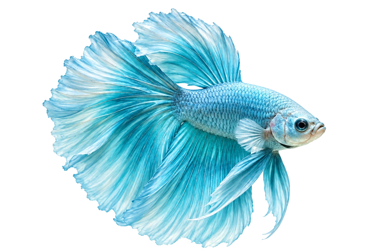 Pale blue Betta with every fin fully visible