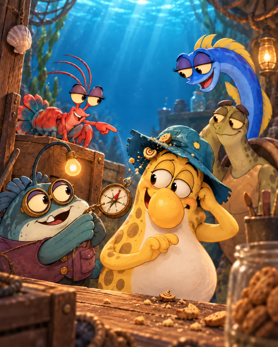 Nix’s small compass points at biscuit crumbs hidden in Doopi’s cap